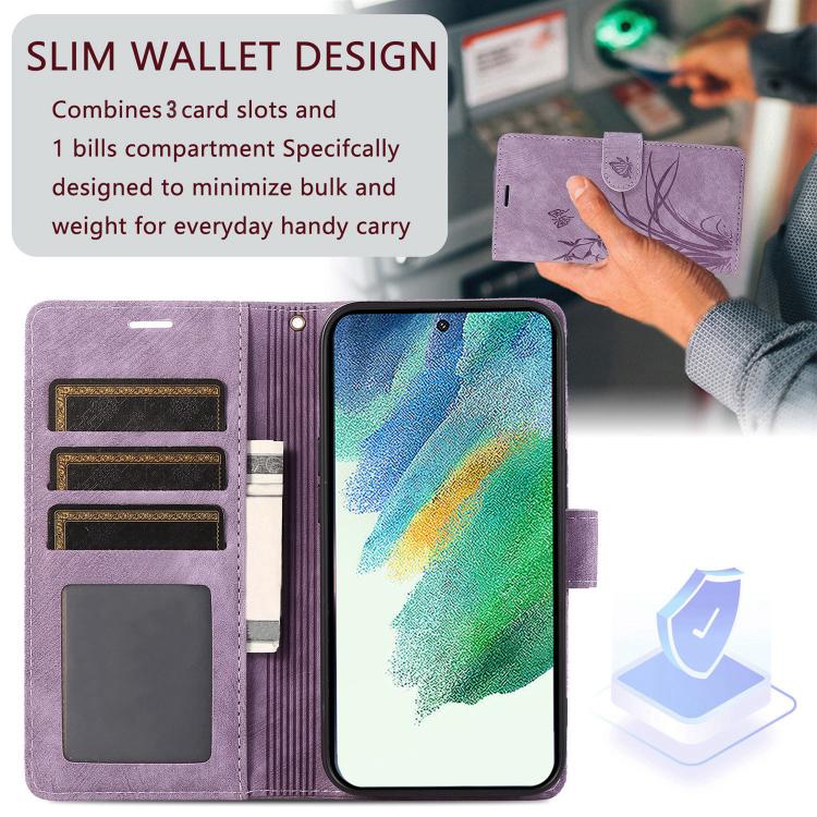 For Samsung Galaxy S24 FE 5G Orchid Butterfly Embossed Leather Phone Case
