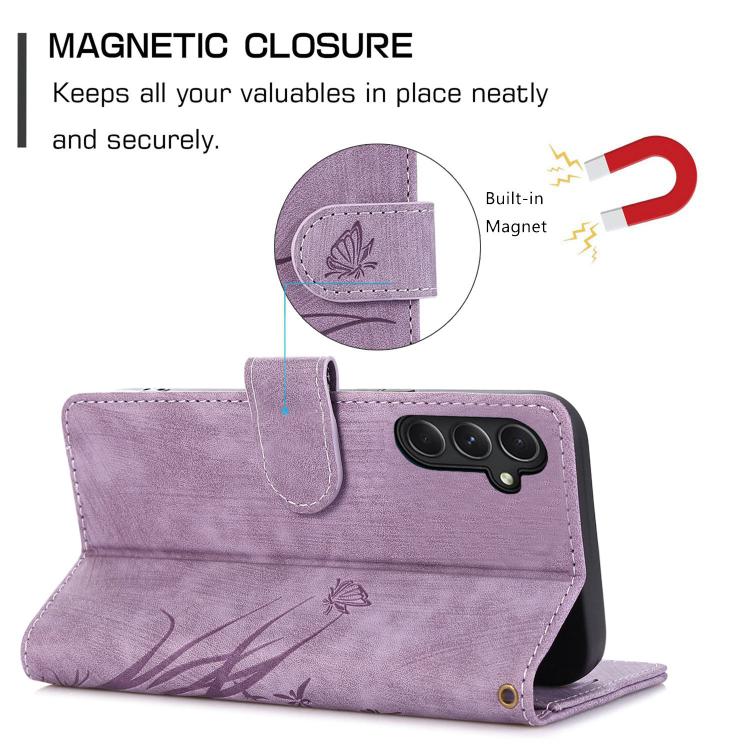 For Samsung Galaxy S24 FE 5G Orchid Butterfly Embossed Leather Phone Case