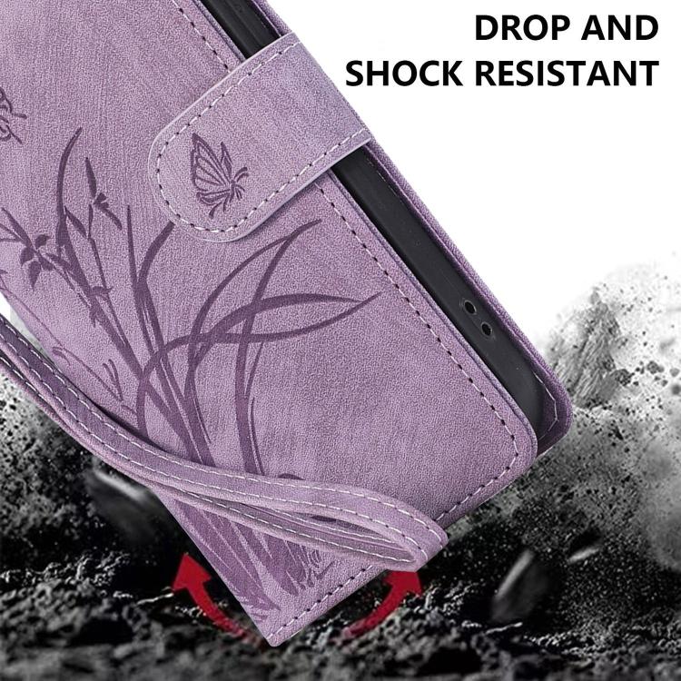 For Samsung Galaxy S24 FE 5G Orchid Butterfly Embossed Leather Phone Case