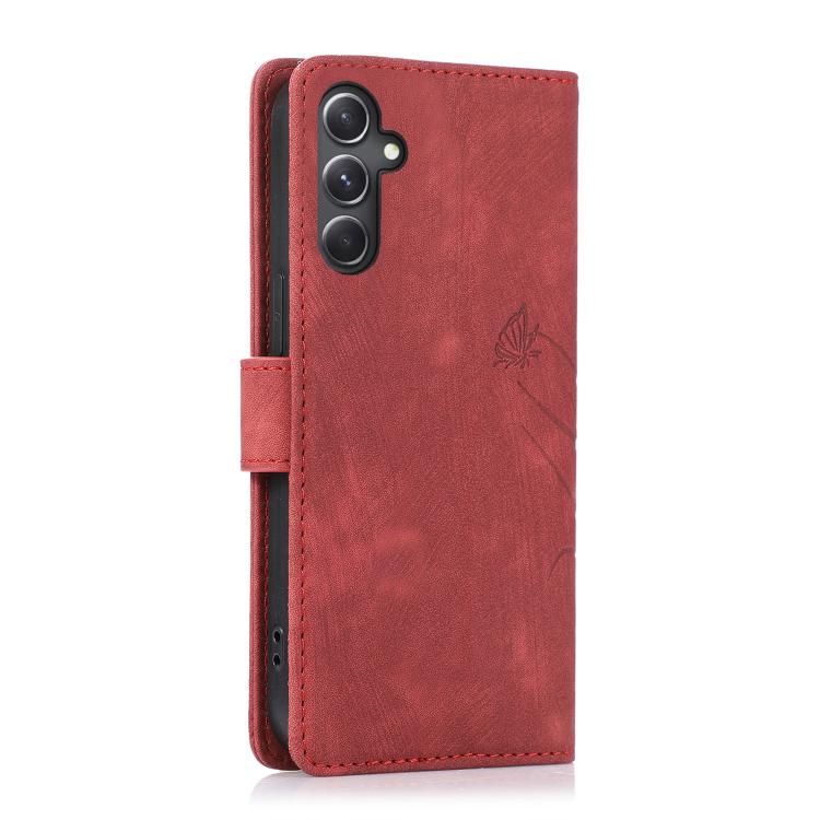 For Samsung Galaxy S24 FE 5G Orchid Butterfly Embossed Leather Phone Case