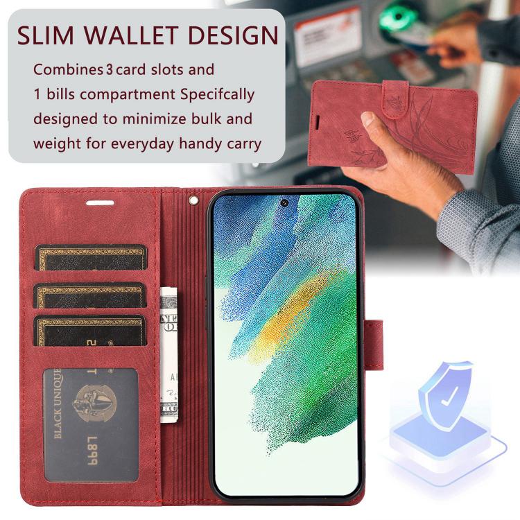 For Samsung Galaxy S24 FE 5G Orchid Butterfly Embossed Leather Phone Case