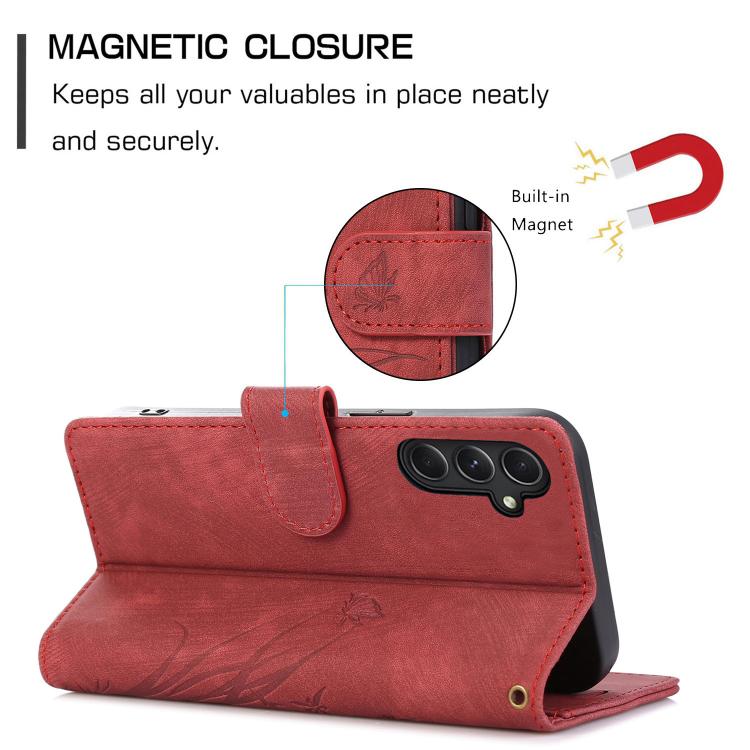 For Samsung Galaxy S24 FE 5G Orchid Butterfly Embossed Leather Phone Case