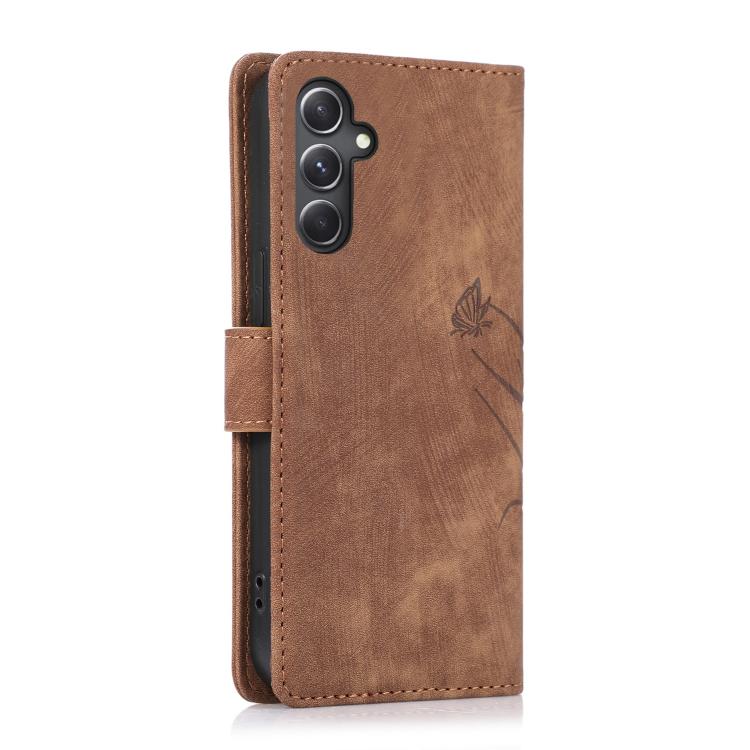 For Samsung Galaxy S24 FE 5G Orchid Butterfly Embossed Leather Phone Case