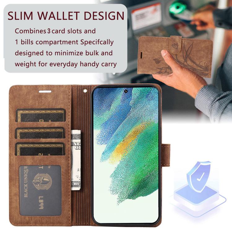 For Samsung Galaxy S24 FE 5G Orchid Butterfly Embossed Leather Phone Case
