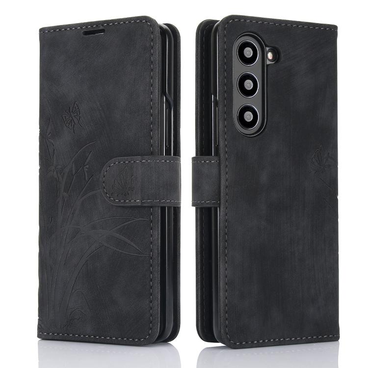 For Samsung Galaxy Z Fold6 Orchid Butterfly Embossed Leather Phone Case