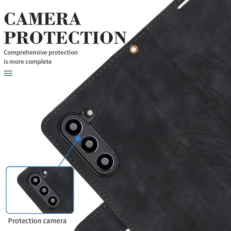 For Samsung Galaxy Z Fold6 Orchid Butterfly Embossed Leather Phone Case