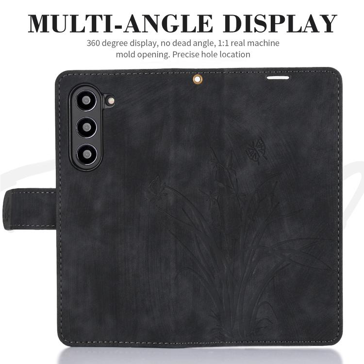 For Samsung Galaxy Z Fold6 Orchid Butterfly Embossed Leather Phone Case