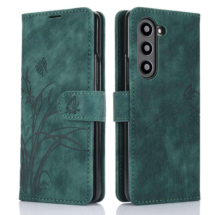 For Samsung Galaxy Z Fold6 Orchid Butterfly Embossed Leather Phone Case