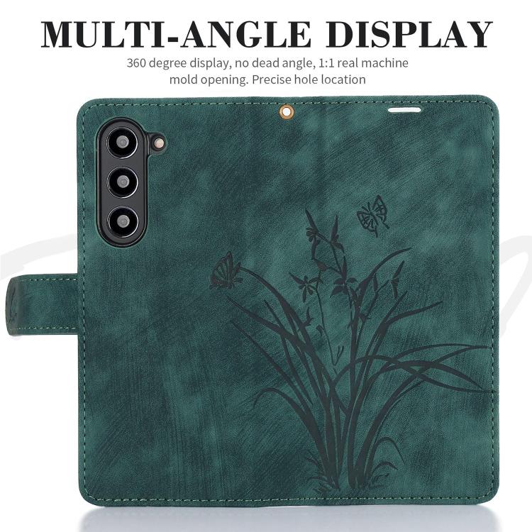 For Samsung Galaxy Z Fold6 Orchid Butterfly Embossed Leather Phone Case