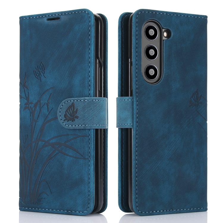 For Samsung Galaxy Z Fold6 Orchid Butterfly Embossed Leather Phone Case