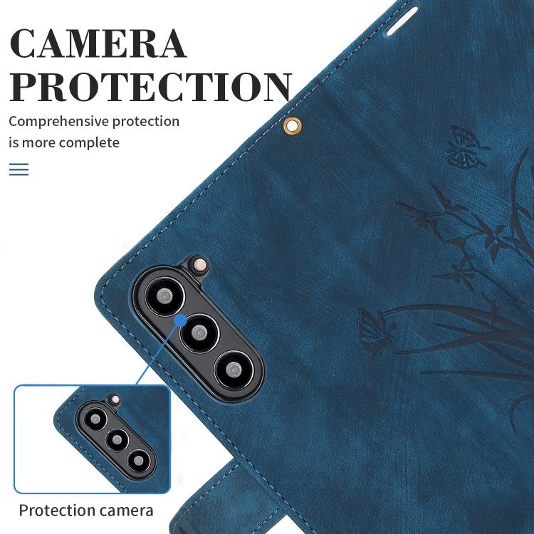 For Samsung Galaxy Z Fold6 Orchid Butterfly Embossed Leather Phone Case