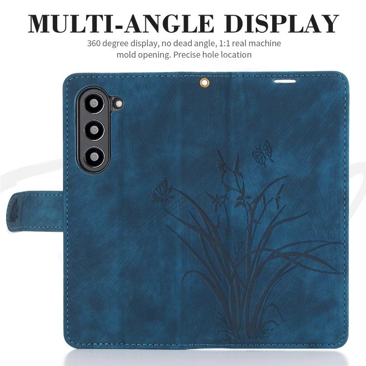 For Samsung Galaxy Z Fold6 Orchid Butterfly Embossed Leather Phone Case