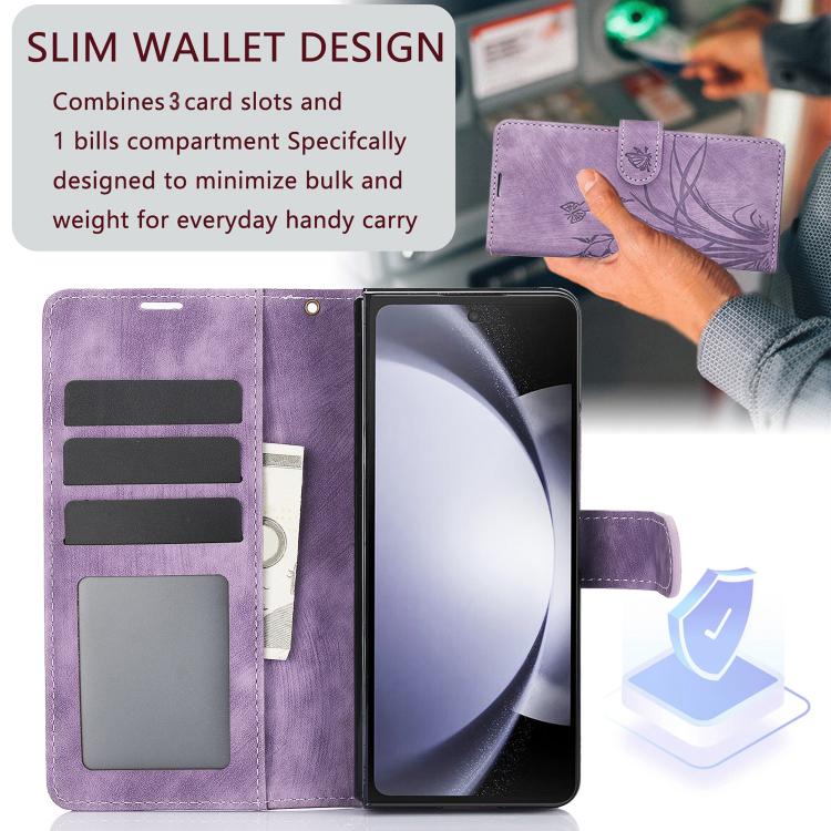 For Samsung Galaxy Z Fold6 Orchid Butterfly Embossed Leather Phone Case