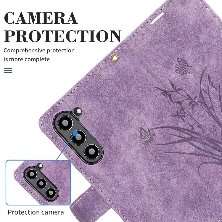 For Samsung Galaxy Z Fold6 Orchid Butterfly Embossed Leather Phone Case