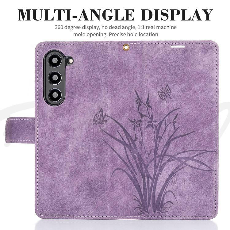 For Samsung Galaxy Z Fold6 Orchid Butterfly Embossed Leather Phone Case
