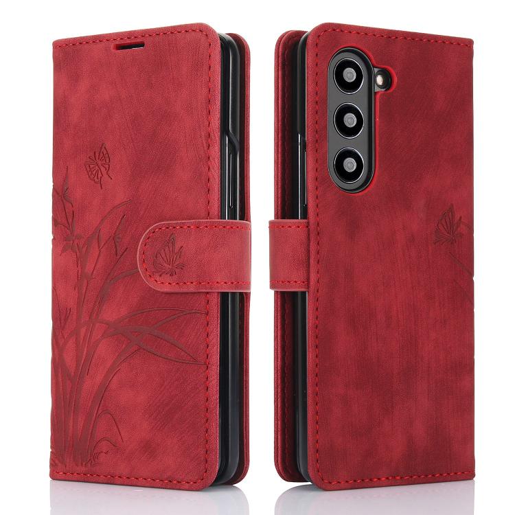 For Samsung Galaxy Z Fold6 Orchid Butterfly Embossed Leather Phone Case