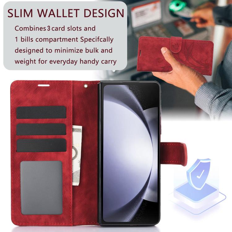 For Samsung Galaxy Z Fold6 Orchid Butterfly Embossed Leather Phone Case