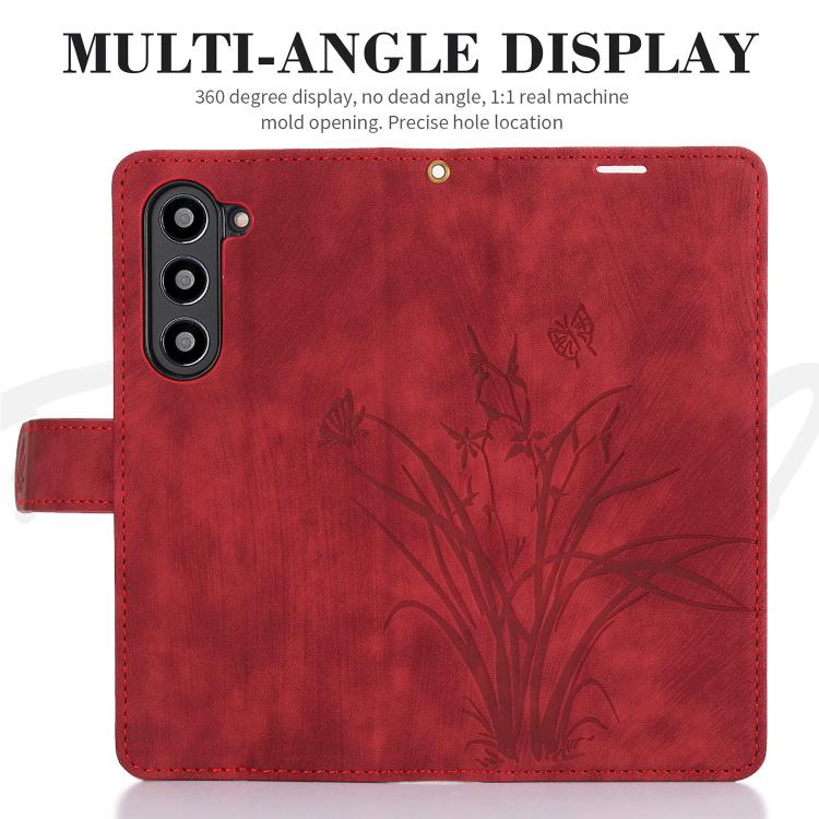 For Samsung Galaxy Z Fold6 Orchid Butterfly Embossed Leather Phone Case