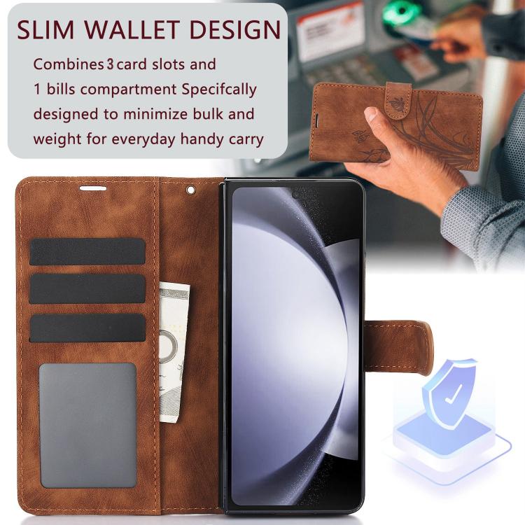 For Samsung Galaxy Z Fold6 Orchid Butterfly Embossed Leather Phone Case
