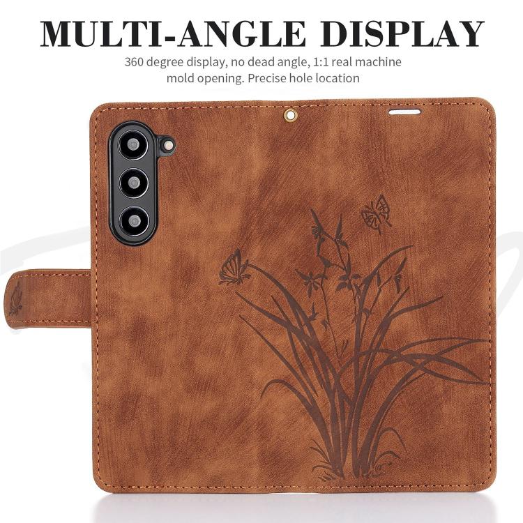 For Samsung Galaxy Z Fold6 Orchid Butterfly Embossed Leather Phone Case