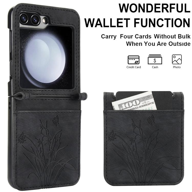 For Samsung Galaxy Z Flip6 / Flip7 FE Orchid Butterfly Embossed Leather Phone Case