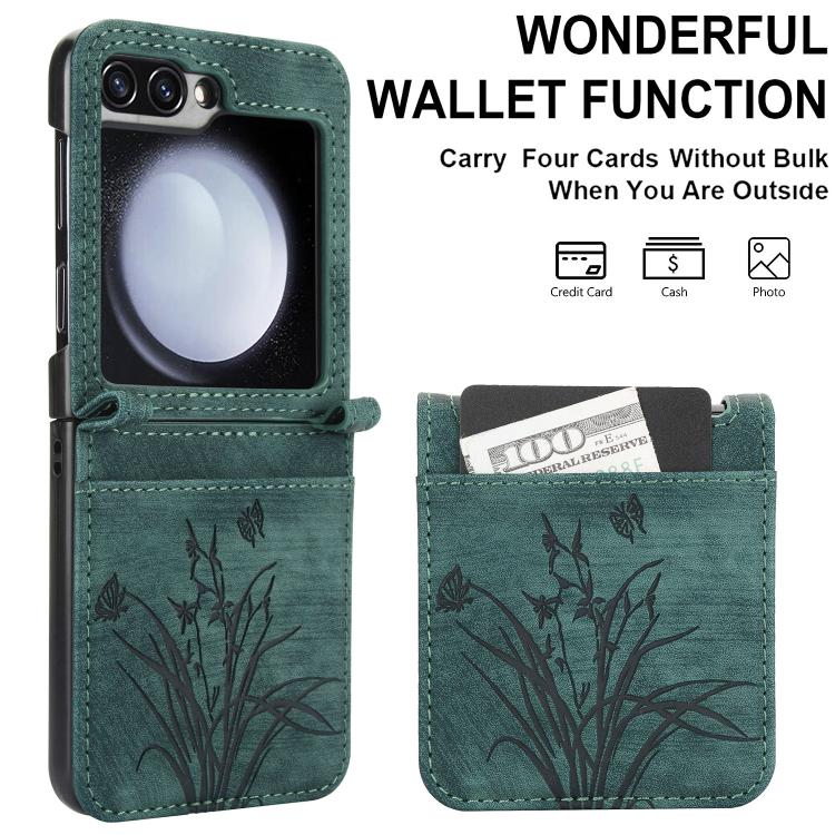 For Samsung Galaxy Z Flip6 / Flip7 FE Orchid Butterfly Embossed Leather Phone Case