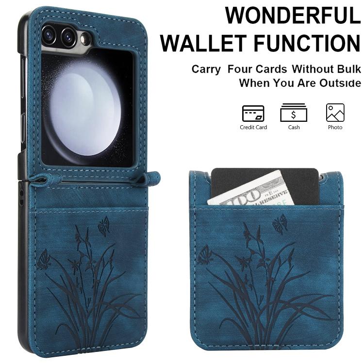 For Samsung Galaxy Z Flip6 / Flip7 FE Orchid Butterfly Embossed Leather Phone Case