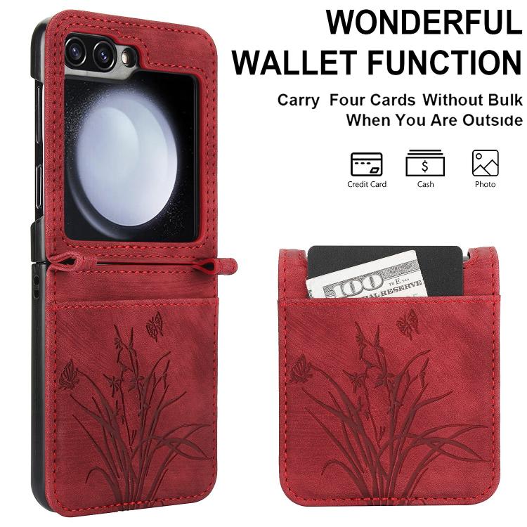 For Samsung Galaxy Z Flip6 / Flip7 FE Orchid Butterfly Embossed Leather Phone Case