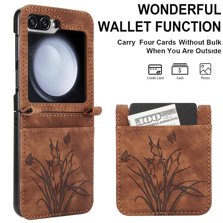 For Samsung Galaxy Z Flip6 / Flip7 FE Orchid Butterfly Embossed Leather Phone Case