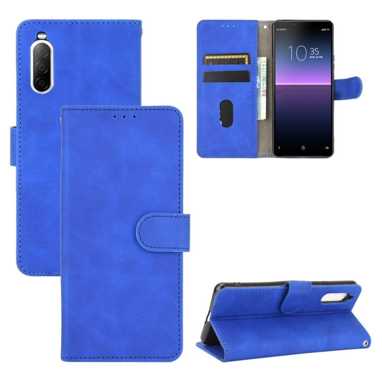 For Sony Xperia 10 II Solid Color Skin Feel Magnetic Buckle Horizontal Flip Calf Texture PU Leather Case with Holder & Card Slots & Wallet
