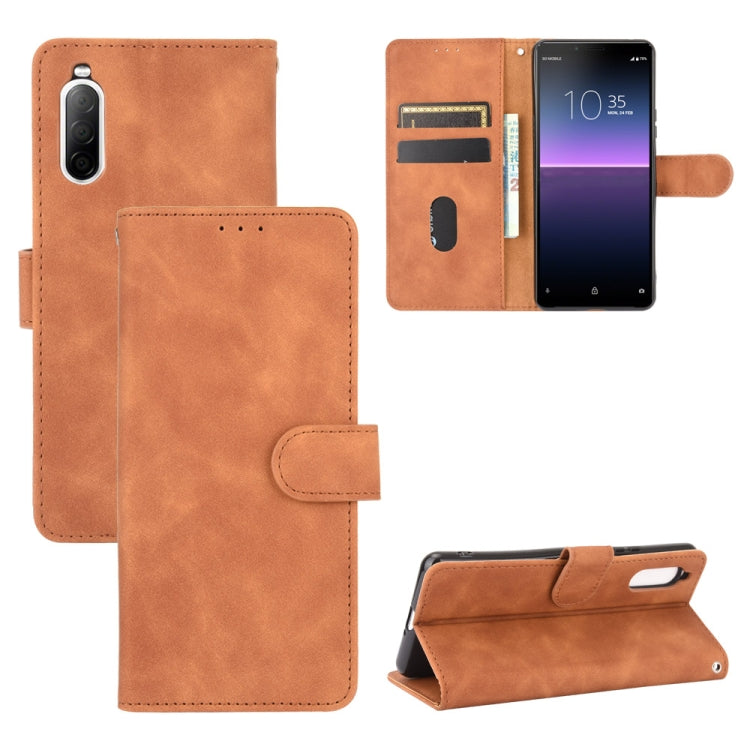 For Sony Xperia 10 II Solid Color Skin Feel Magnetic Buckle Horizontal Flip Calf Texture PU Leather Case with Holder & Card Slots & Wallet