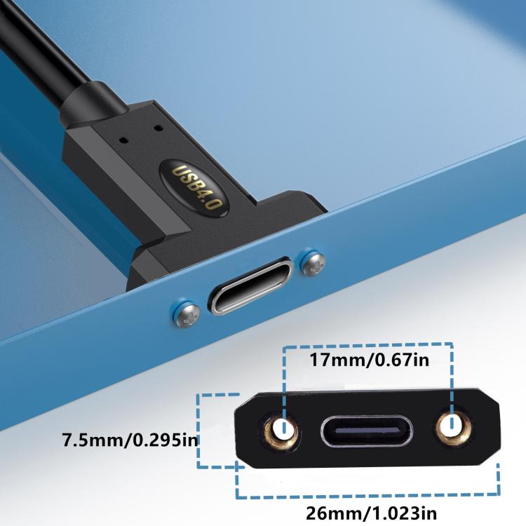 240W Type-C Male Elbow to Type-C Female Screw Fixed Panel Extension Cable with Ear, Length:0.6m
