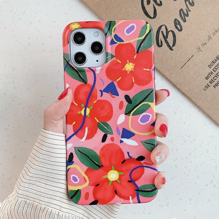 For iPhone 12 mini Flower Pattern Soft TPU Protective Case(Red Flower)