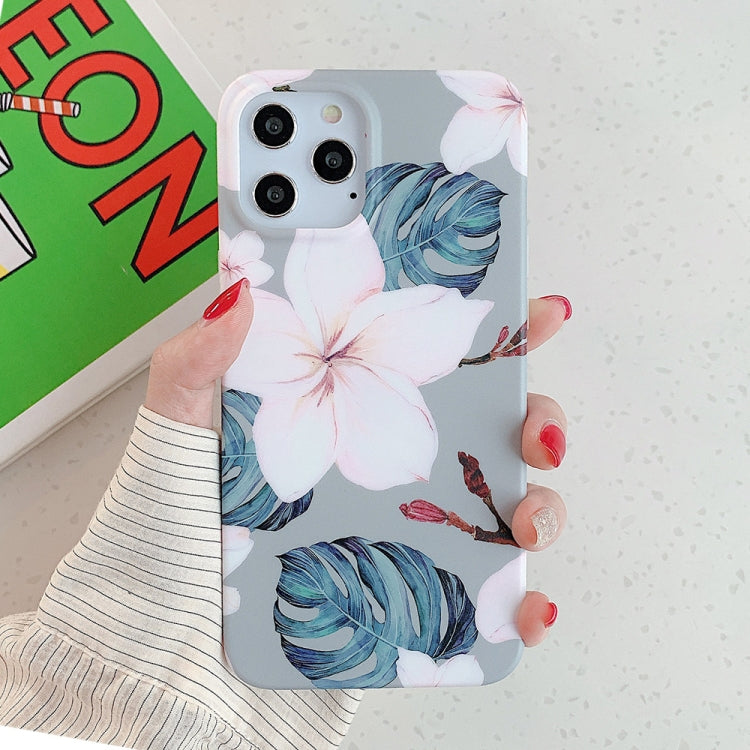 For iPhone 12 Pro Max Flower Pattern Soft TPU Protective Case(Pink Flower Green Leaves)