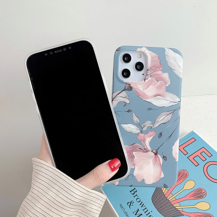 For iPhone 12 Pro Max Flower Pattern Soft TPU Protective Case(Pink Flower Green Leaves)