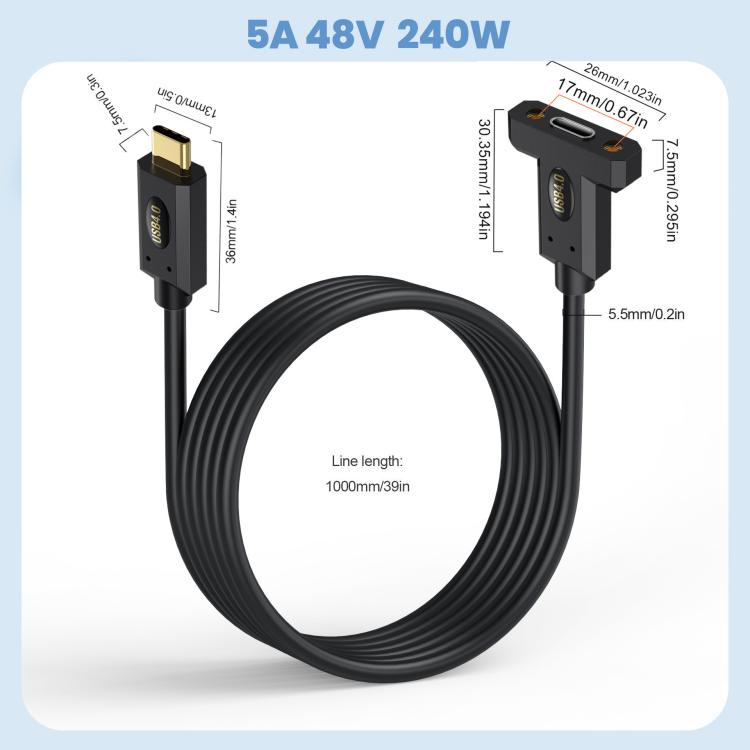 Type-C Male Straight to Type-C Female Screw Fixed Panel Extension Cable with Ear, Length:1.8m