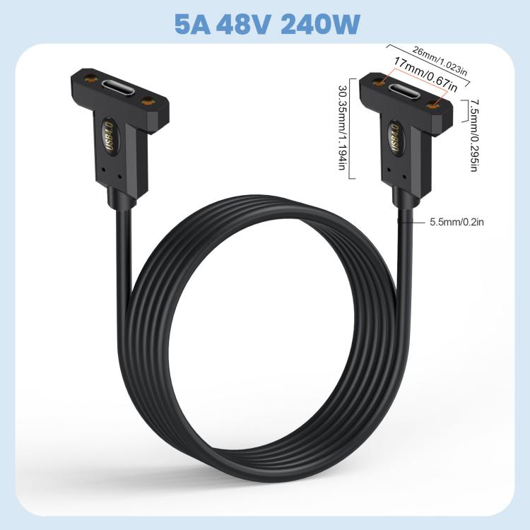 USB4 Type-C Female Ear to Type-C Female Ear Screw Fixed Panel Extension Cable, Length:1.8m