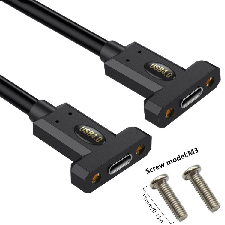 USB4 Type-C Female Ear to Type-C Female Ear Screw Fixed Panel Extension Cable, Length:1.8m