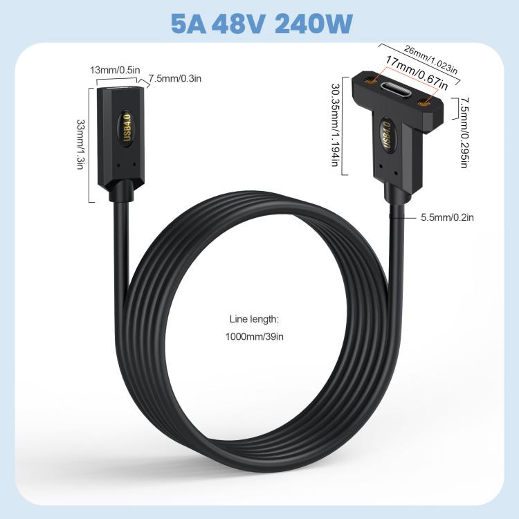 USB4 Type-C Female to Type-C Female Ear Screw Fixed Panel Extension Cable, Length:0.3m