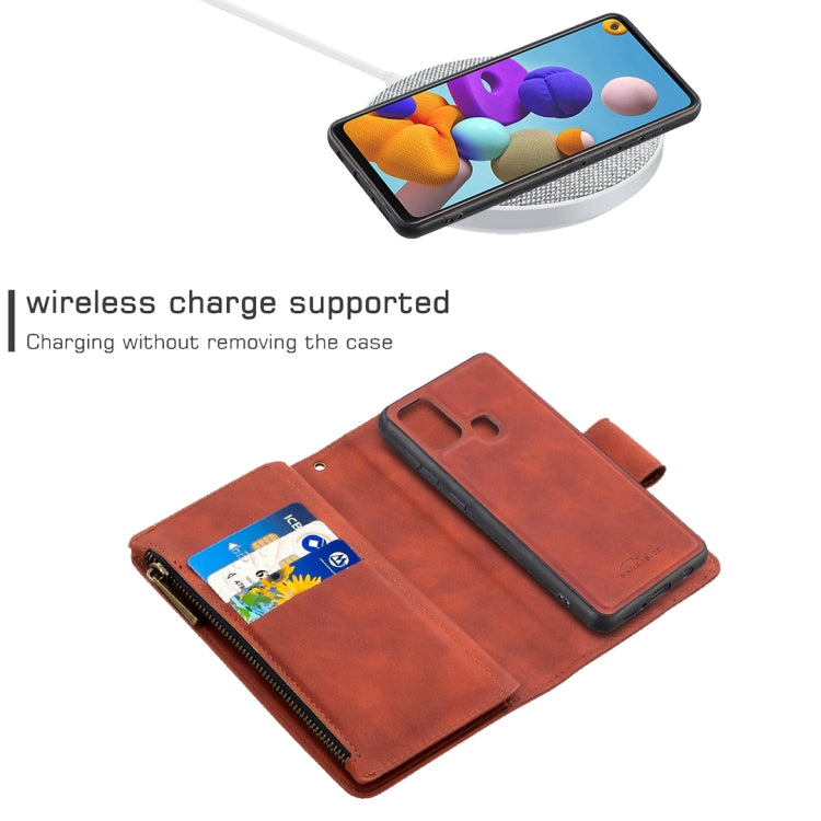 For Samsung Galaxy A21s Skin Feel Detachable Magnetic Zipper Horizontal Flip PU Leather Case with Multi-Card Slots & Holder & Wallet & Photo Frame & Lanyard
