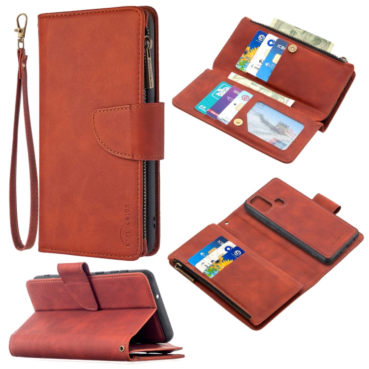 For Samsung Galaxy A21s Skin Feel Detachable Magnetic Zipper Horizontal Flip PU Leather Case with Multi-Card Slots & Holder & Wallet & Photo Frame & Lanyard