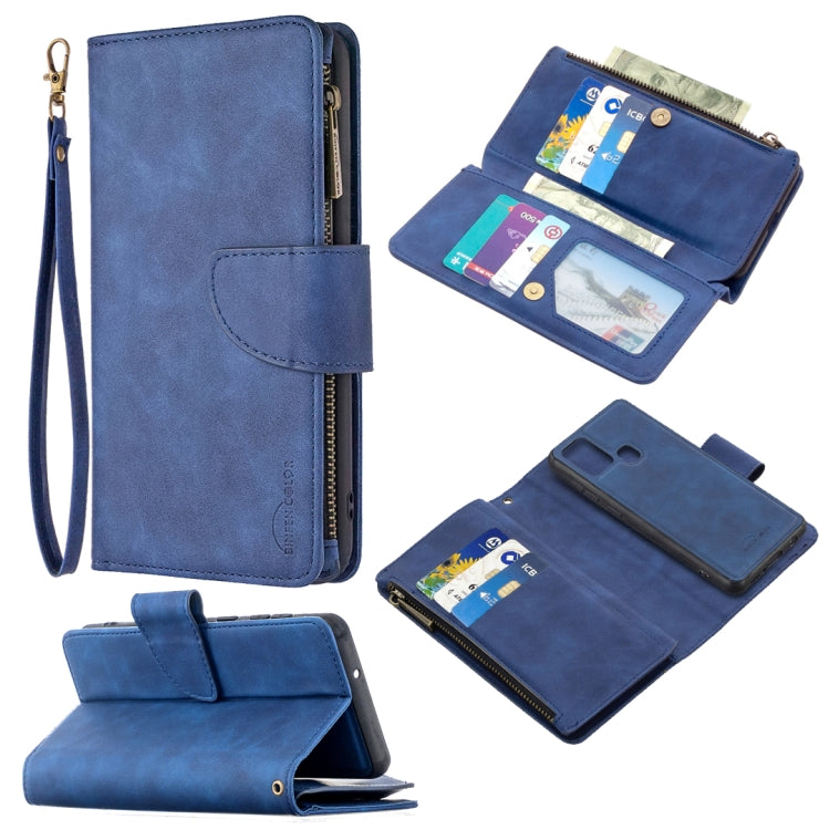 For Samsung Galaxy A21s Skin Feel Detachable Magnetic Zipper Horizontal Flip PU Leather Case with Multi-Card Slots & Holder & Wallet & Photo Frame & Lanyard