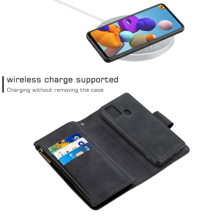 For Samsung Galaxy A21s Skin Feel Detachable Magnetic Zipper Horizontal Flip PU Leather Case with Multi-Card Slots & Holder & Wallet & Photo Frame & Lanyard