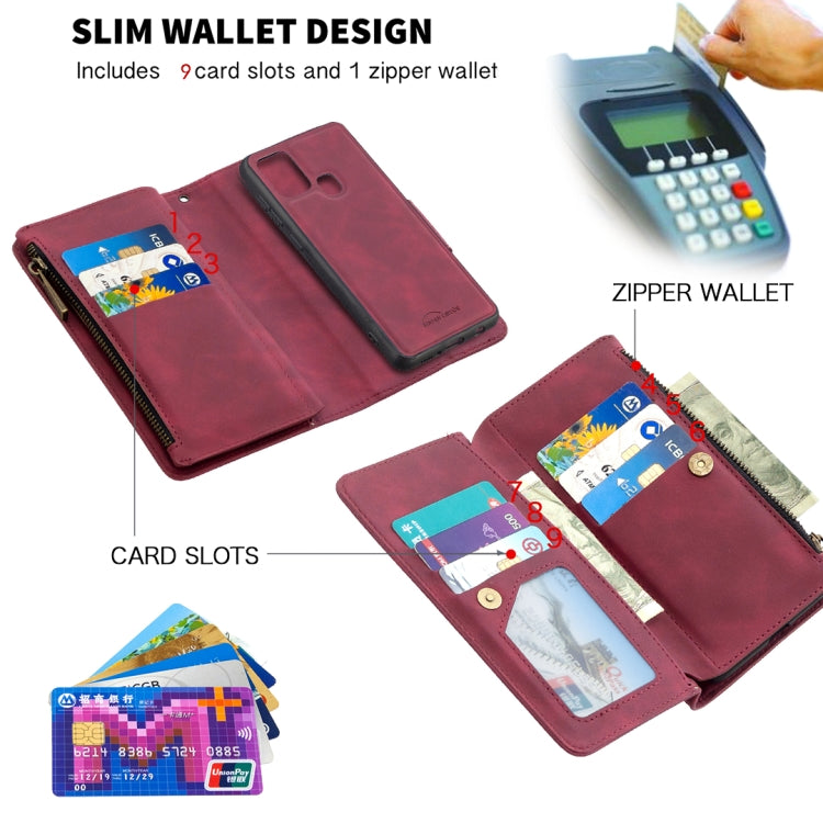 For Samsung Galaxy A21s Skin Feel Detachable Magnetic Zipper Horizontal Flip PU Leather Case with Multi-Card Slots & Holder & Wallet & Photo Frame & Lanyard