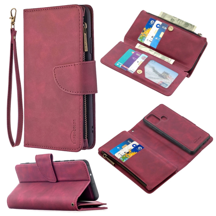 For Samsung Galaxy A21s Skin Feel Detachable Magnetic Zipper Horizontal Flip PU Leather Case with Multi-Card Slots & Holder & Wallet & Photo Frame & Lanyard