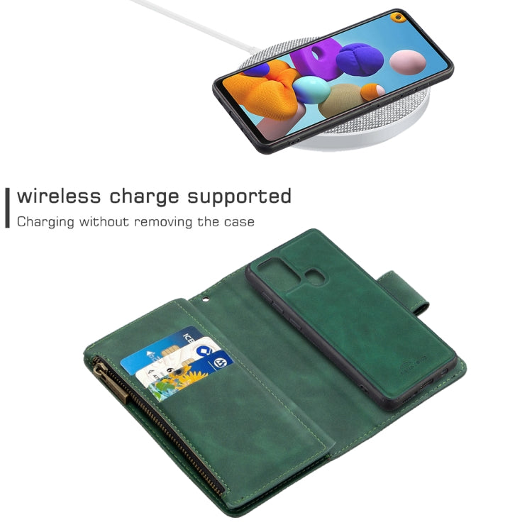 For Samsung Galaxy A21s Skin Feel Detachable Magnetic Zipper Horizontal Flip PU Leather Case with Multi-Card Slots & Holder & Wallet & Photo Frame & Lanyard