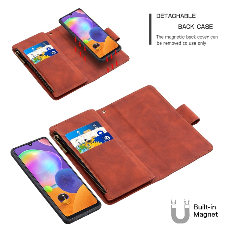 For Samsung Galaxy A31 Skin Feel Detachable Magnetic Zipper Horizontal Flip PU Leather Case with Multi-Card Slots & Holder & Wallet & Photo Frame & Lanyard