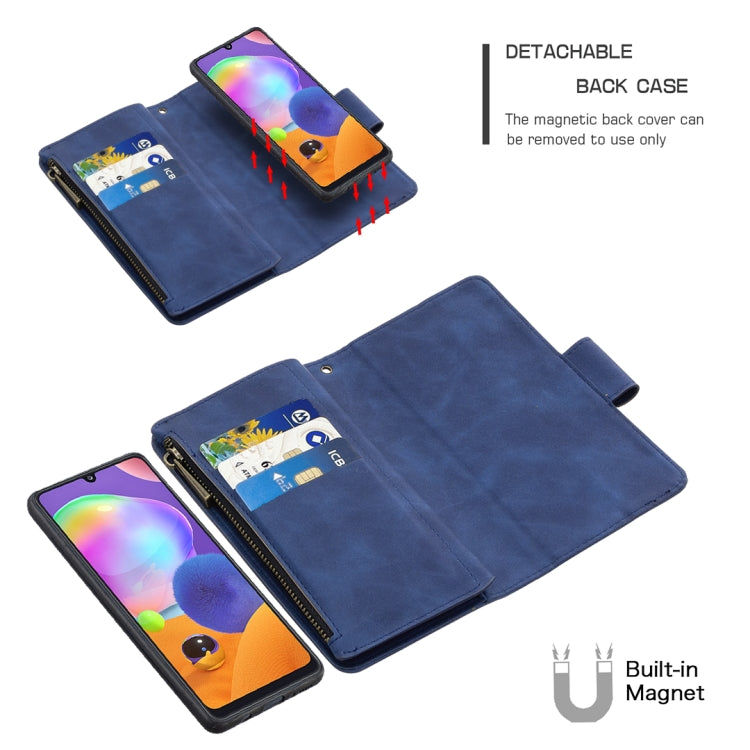 For Samsung Galaxy A31 Skin Feel Detachable Magnetic Zipper Horizontal Flip PU Leather Case with Multi-Card Slots & Holder & Wallet & Photo Frame & Lanyard