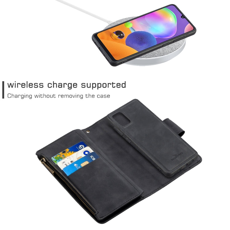 For Samsung Galaxy A31 Skin Feel Detachable Magnetic Zipper Horizontal Flip PU Leather Case with Multi-Card Slots & Holder & Wallet & Photo Frame & Lanyard