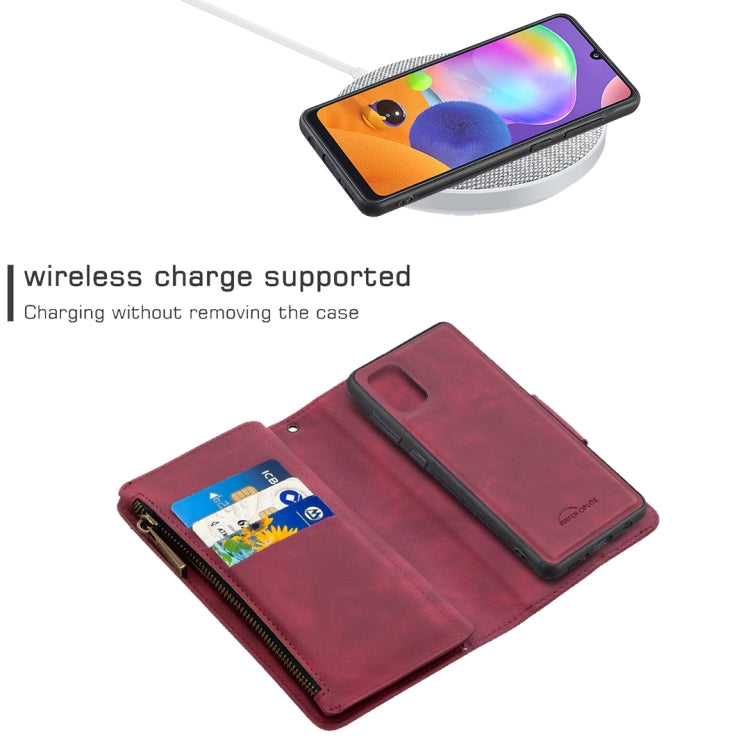For Samsung Galaxy A31 Skin Feel Detachable Magnetic Zipper Horizontal Flip PU Leather Case with Multi-Card Slots & Holder & Wallet & Photo Frame & Lanyard